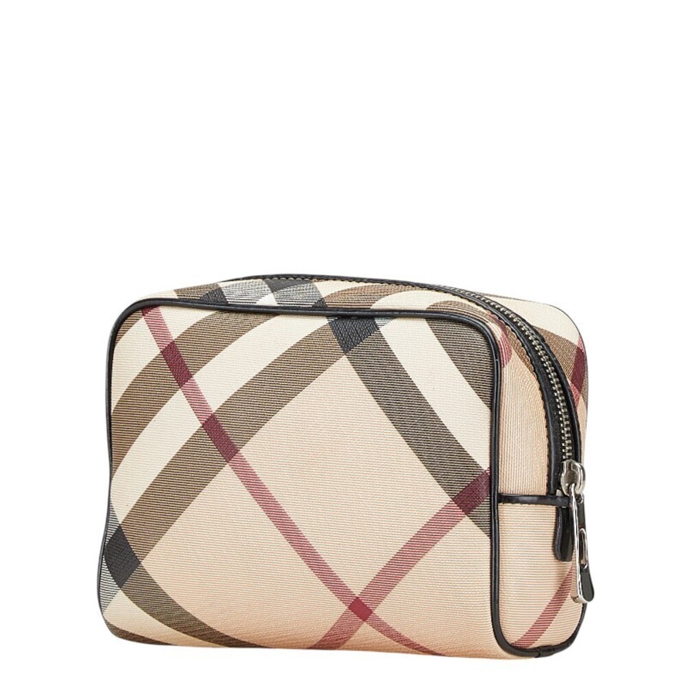 Burberry Nova Check Pouch Beige Tan Black Multicolor Leather - Picture 2 of 9